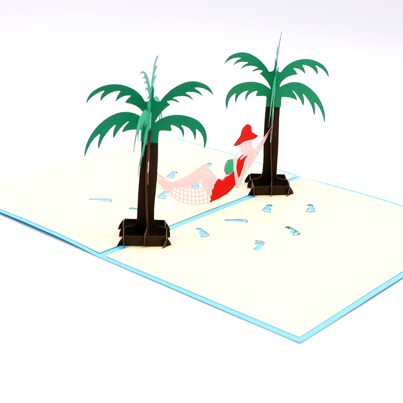 立體3d賀卡手工鏤空3d立體賀（hè）卡假日沙灘廠家定製