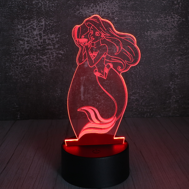 3d亞克力小夜燈（dēng）創意七彩立體小夜燈美人魚小夜燈（dēng）定（dìng）製批發