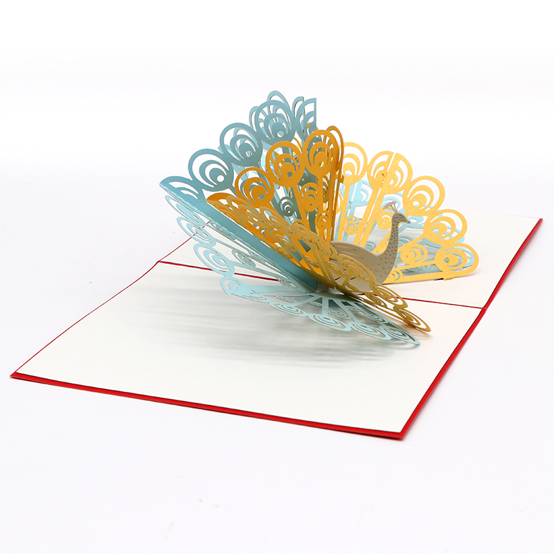 3d立體（tǐ）手工賀卡燙（tàng）金鏤空手工賀卡孔雀賀卡廠家定製批發