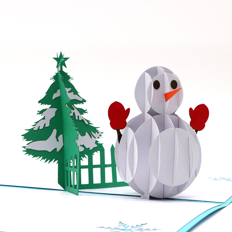 立體3d聖誕（dàn）賀卡手工鏤空（kōng）立體聖誕雪人賀卡廠家定製