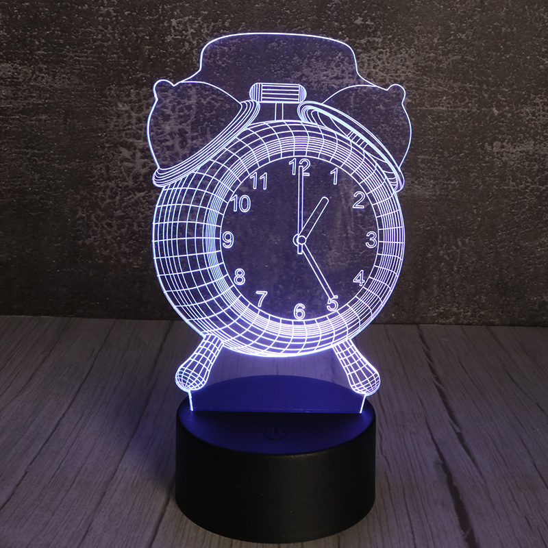 3d立體鬧鍾小夜燈創（chuàng）意led七彩插電鬧鍾小夜燈定製批發
